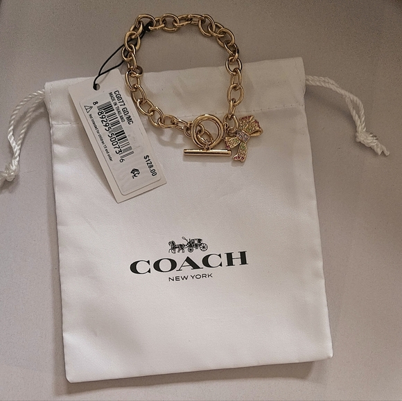 Coach Gold Tone Bow Chain Bracelet  crystal rhinestones charms Bracelet - Picture 5 of 5
